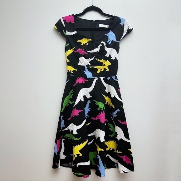 Hanpceirs Dinosaur Print Retro Vintage Cocktail Swing Dress with Pockets - Picture 2 of 10
